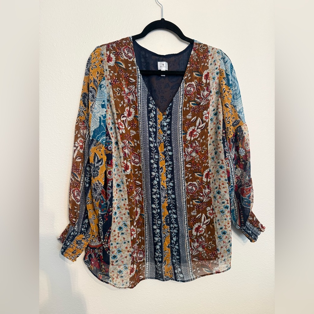 Dressbarn Bohemian Floral Print long sleeve 2XL blouse western